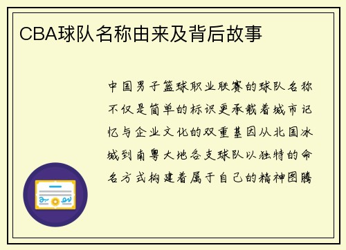 CBA球队名称由来及背后故事